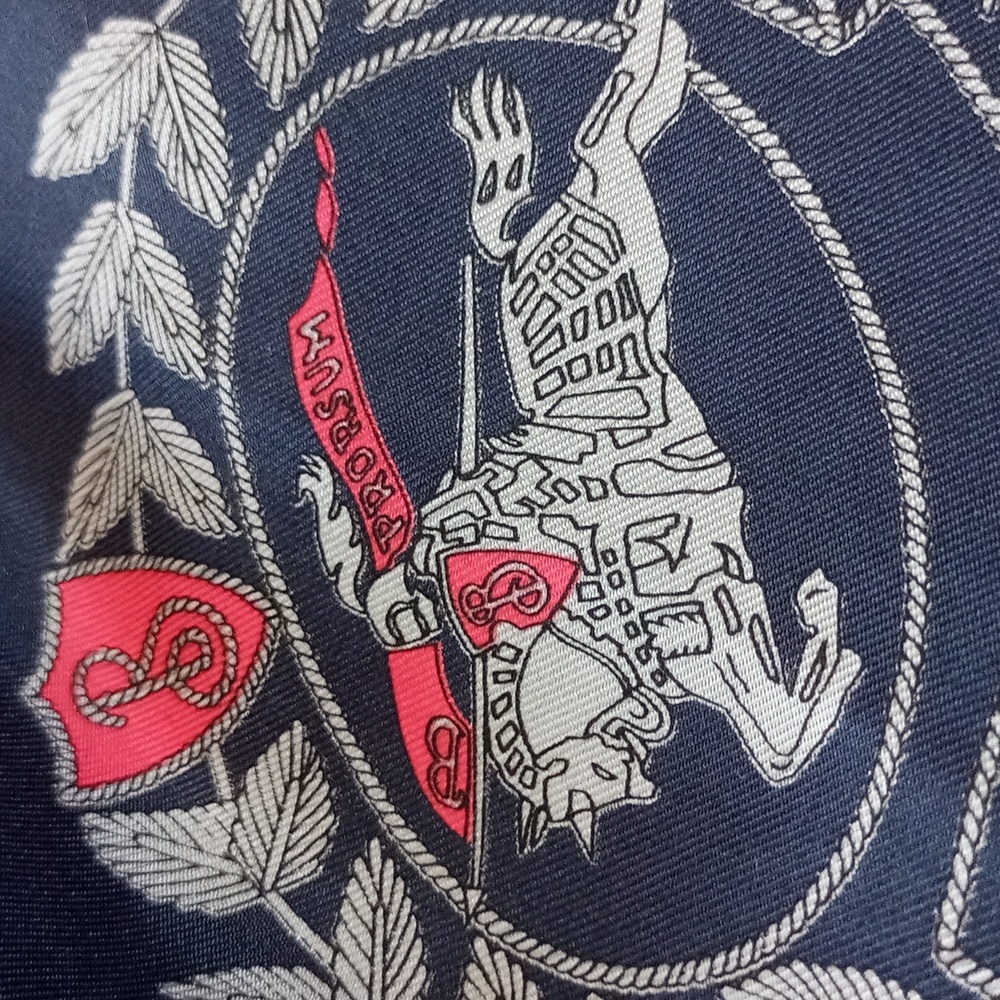 Vintage Burberrys Silk Scarf Knight Logo Blue/Red - Picture 4 of 5